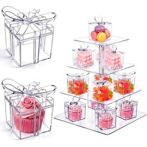 Novabright 24 Pc Mini Clear Gifts Boxes w/ Bow Cupcake Of Treat Decorative Boxes